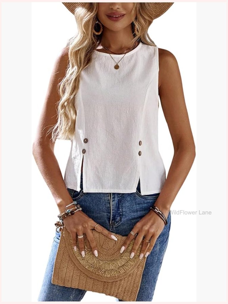 Sleeveless Blouse Tank Top Split Loose Crewneck Casual Top